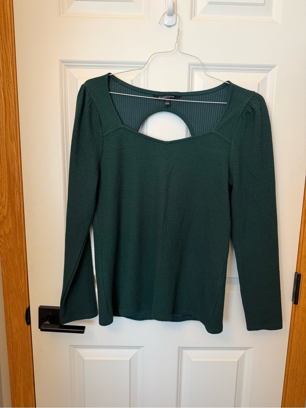 41 Hawthorn Deep Green Long Sleeve Square Cutout Top
